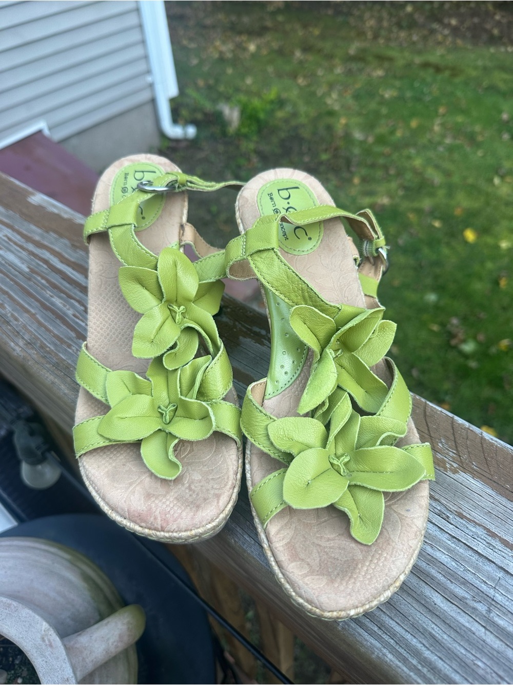 b.o.c. Lime Green Floral Wedge Sandals
